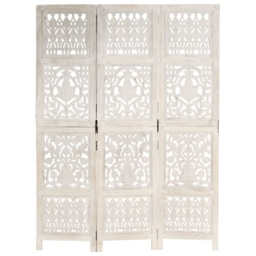 Hand Carved 3-Panel Room Divider White 120x165cm Solid Mango Wood - Image 6