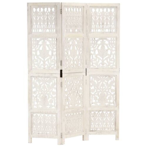 Hand Carved 3-Panel Room Divider White 120x165cm Solid Mango Wood - Image 8