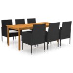 7-Piece Garden Dining Set Black Outdoor Patio Lounge Furniture