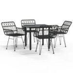 5-Piece Garden Dining Set Black Poly Rattan Wicker Outdoor Patio Furniture