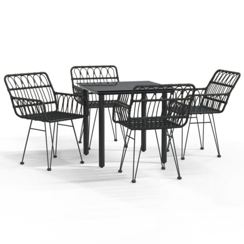 5-Piece Garden Dining Set Black Poly Rattan Wicker Outdoor Patio Furniture