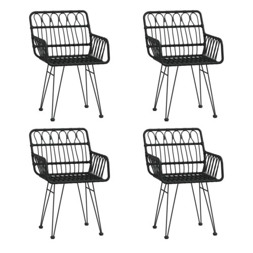 5-Piece Garden Dining Set Black Poly Rattan Wicker Outdoor Patio Furniture - Image 4