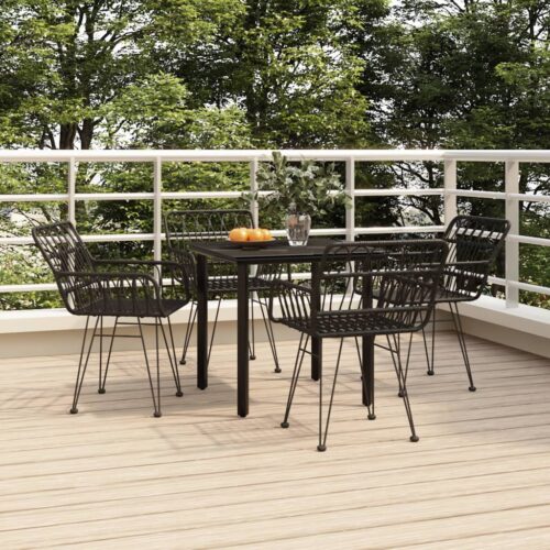 5-Piece Garden Dining Set Black Poly Rattan Wicker Outdoor Patio Furniture - Image 12