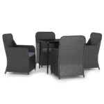 5-Piece Garden Dining Set with Cushions Black