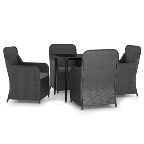 5-Piece Garden Dining Set with Cushions Black