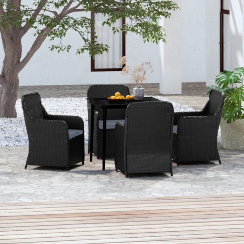 5-Piece Garden Dining Set with Cushions Black - Image 9