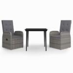 3-Piece Garden Dining Set with Cushions Grey
