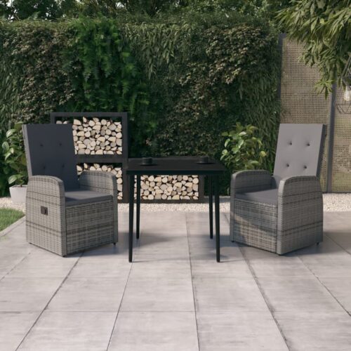 3-Piece Garden Dining Set with Cushions Grey - Image 10