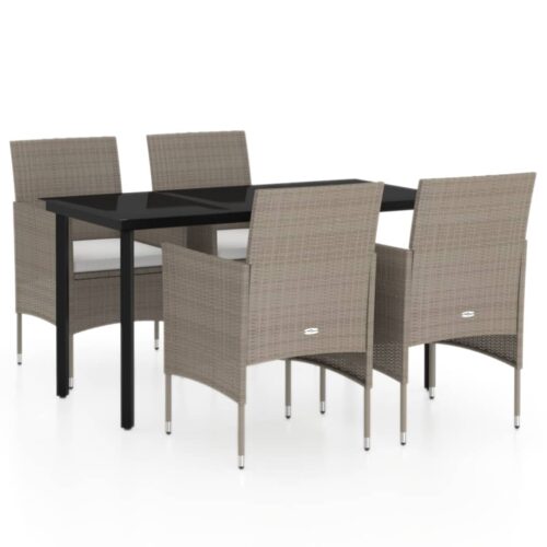 5-Piece Garden Dining Set with Cushions Beige Black