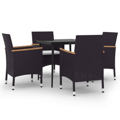 5-Piece Garden Dining Set with Cushions Poly Rattan Wicker Outdoor Patio Furniture Glass