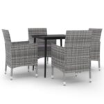 5-Piece Garden Dining Set with Cushions Poly Rattan Wicker Outdoor Patio Furniture Glass
