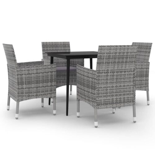 5-Piece Garden Dining Set with Cushions Poly Rattan Wicker Outdoor Patio Furniture Glass