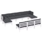 10-Piece Garden Lounge Set with Cushions White Pine Wood Outdoor Patio Furniture