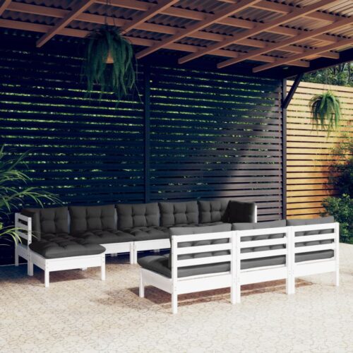 10-Piece Garden Lounge Set with Cushions White Pine Wood Outdoor Patio Furniture - Image 9