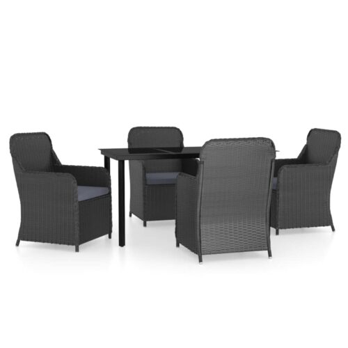 5-Piece Garden Dining Set with Cushions Black
