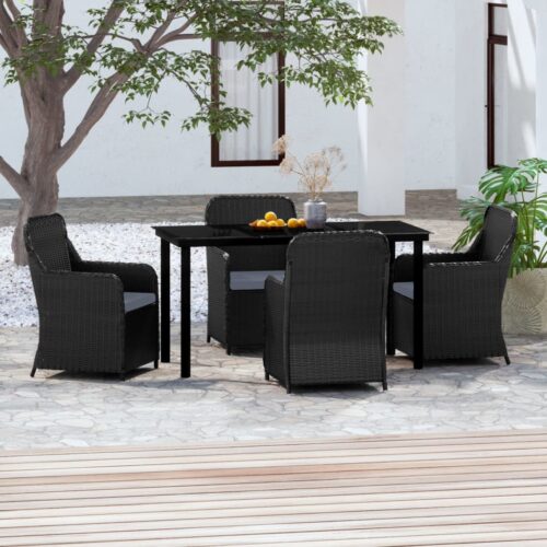 5-Piece Garden Dining Set with Cushions Black - Image 9