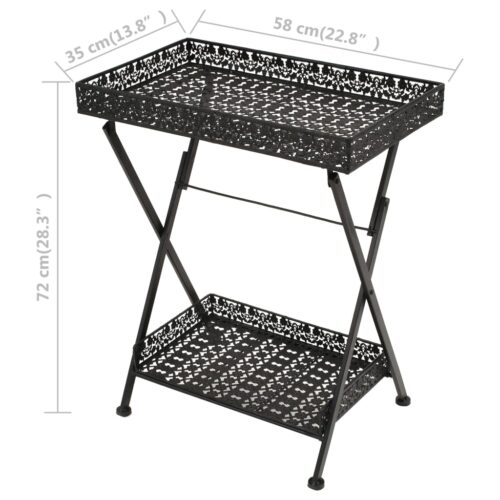 Folding Metal Tea Table 58x35x72cm Vintage Black - Image 9