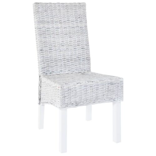 2x Kubu Dining Chairs Set Rattan Wood Kitchen Lounge Cafe Restaurant Seats White - Image 2