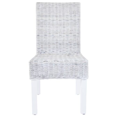 2x Kubu Dining Chairs Set Rattan Wood Kitchen Lounge Cafe Restaurant Seats White - Image 3