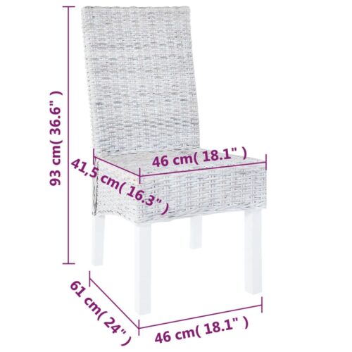 2x Kubu Dining Chairs Set Rattan Wood Kitchen Lounge Cafe Restaurant Seats White - Image 8