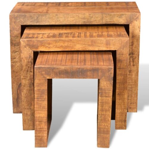 Nesting Table Set 3 Pieces Solid Mango Wood - Image 3