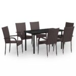 7-Piece Outdoor Dining Set Brown Black