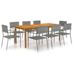 9-Piece Garden Dining Set Grey Outdoor Patio Lounge Furniture