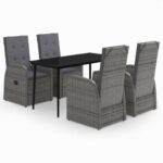 5-Piece Garden Dining Set with Cushions Grey