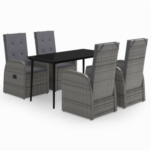 5-Piece Garden Dining Set with Cushions Grey