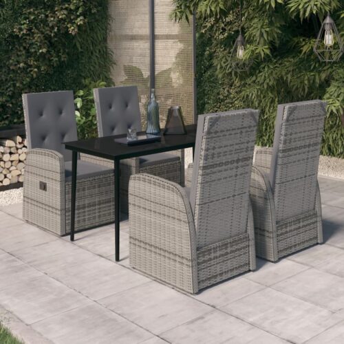 5-Piece Garden Dining Set with Cushions Grey - Image 11