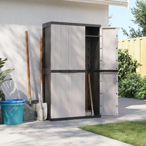 Outdoor Storage Cabinet Grey Black 97x37x165cm PP - Image 12