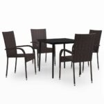 5-Piece Garden Dining Set Brown Black