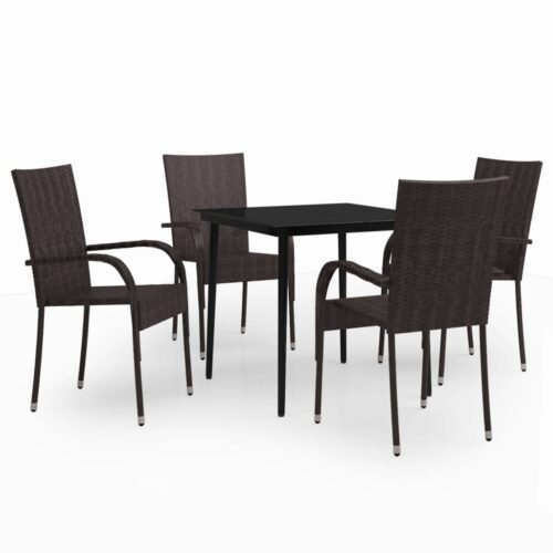 5-Piece Garden Dining Set Brown Black