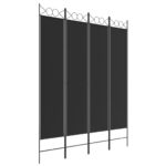 4-Panel Room Divider Black 160x200cm Fabric