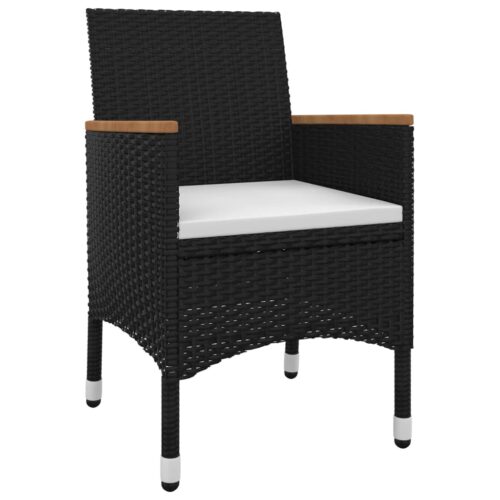 3-Piece Garden Dining Set with Cushions Poly Rattan Wicker Outdoor Patio Furniture Glass - Image 3