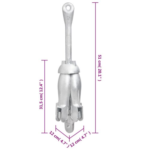 Folding Anchor with Rope Silver 6 kg Malleable Iron - Image 11