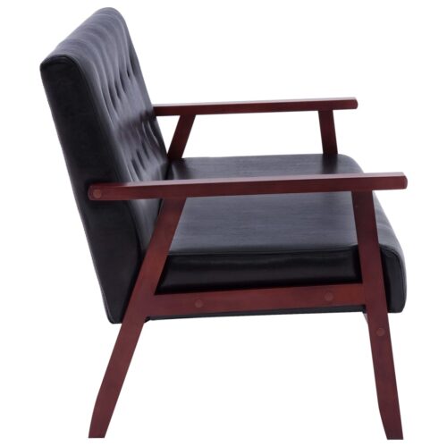 3-Seater Sofa Black Faux Leather - Image 4