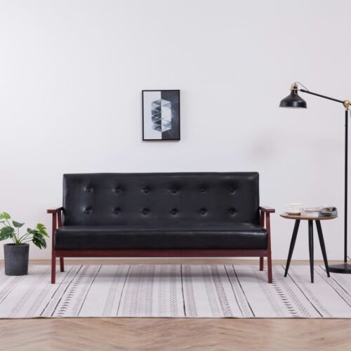 3-Seater Sofa Black Faux Leather - Image 6