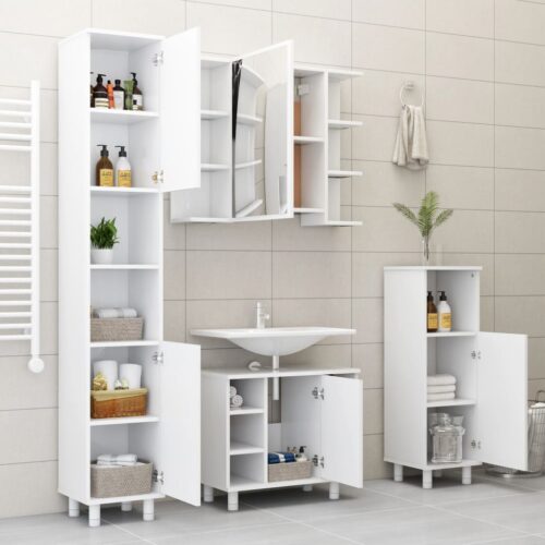 Bathroom Cabinet White 30x30x95cm Engineered Wood - Image 9
