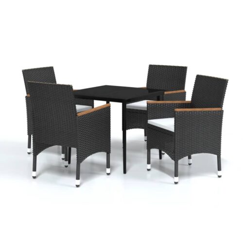 5-Piece Garden Dining Set with Cushions Black
