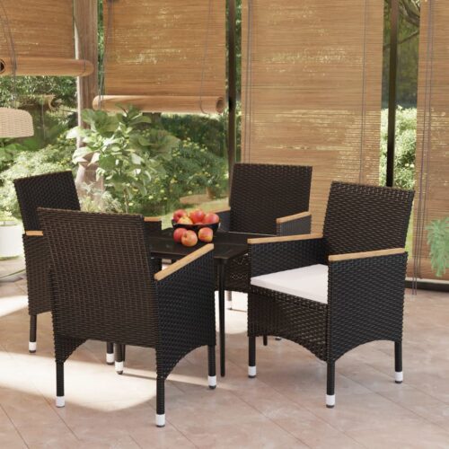 5-Piece Garden Dining Set with Cushions Black - Image 9
