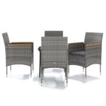 5-Piece Outdoor Dining Set with Cushions Grey Black