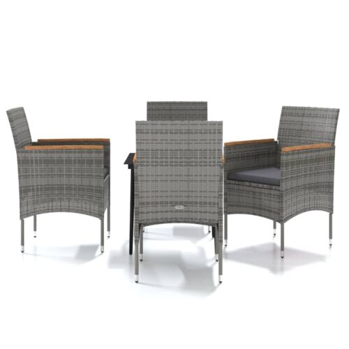 5-Piece Outdoor Dining Set with Cushions Grey Black
