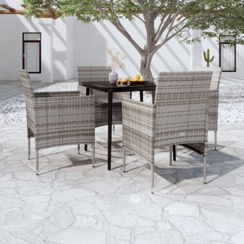 5-Piece Garden Dining Set with Cushions Grey Black - Image 9
