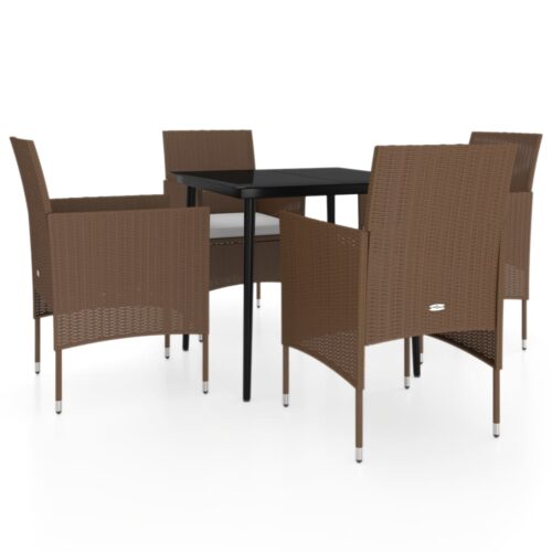 5-Piece Garden Dining Set with Cushions Brown Black