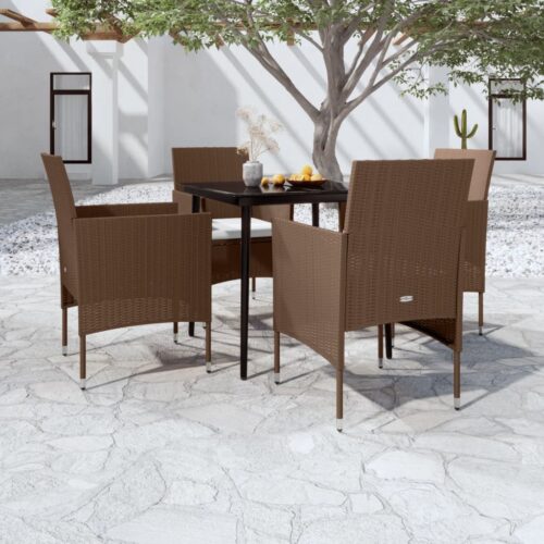 5-Piece Garden Dining Set with Cushions Brown Black - Image 9