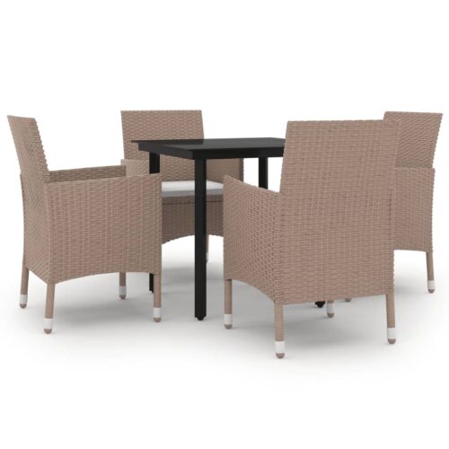 5-Piece Garden Dining Set with Cushions Poly Rattan Wicker Outdoor Patio Furniture Black