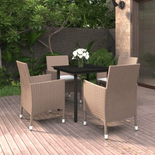 5-Piece Garden Dining Set with Cushions Poly Rattan Wicker Outdoor Patio Furniture Black - Image 9
