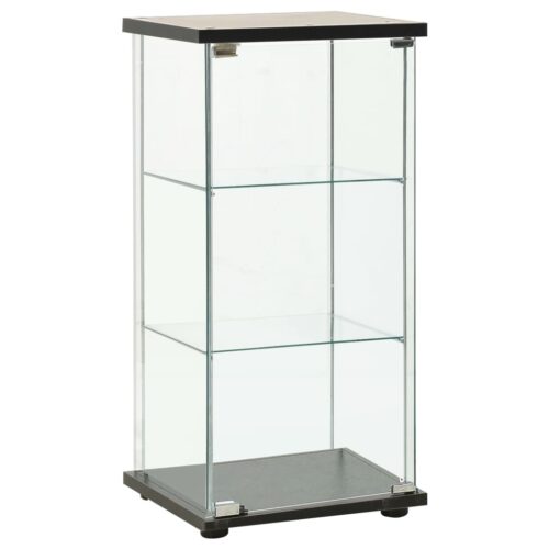 3-Tier Display Cabinet Tempered Glass Decor Storage Shelf Rack Organiser Black