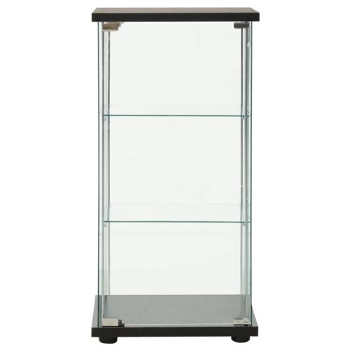 3-Tier Display Cabinet Tempered Glass Decor Storage Shelf Rack Organiser Black - Image 2